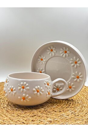 Seramik El Yapımı Altlıklı Kupa Fincan Seti