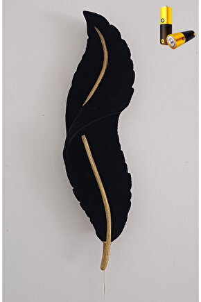 Tüy Aplik Ledli Pilli Kadife Kaplama Gold Detaylı Dekoratif Duvar Aydınlatma 60x16 cm