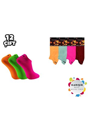 19 Likralı Fosforlu Mikro Patik Çorap 12li