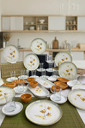 Sarı Çiçekli Kahvaltı Takımı 12 Kişilik 50 Parça