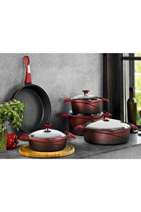 Flipper Kırmızı Siyah Cam Tencere Set