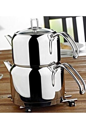 Paslanmaz Çelik Ece Çaydanlık Takımı Mega Boy S-1318 Beyaz