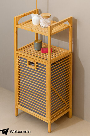 Bambu Çamaşır Sepeti Raflı & Banyo Rafı 40x30x95 cm
