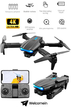 Katlanabilir Çift Kameralı 4K HD Kameralı Drone – WiFi Canlı Yayın, Uzun Menzil, 360° Akrobatik Uçuş
