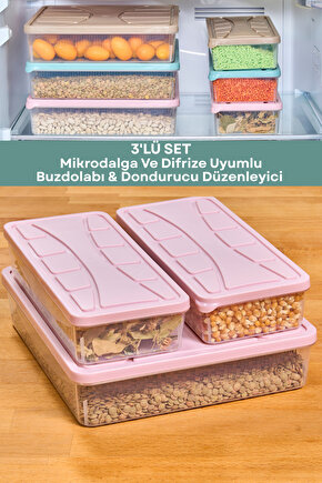 3 Adet 6 Parça Mikrodalga ve Difrize Uygun Saklama Kabı 1x3000 ml 2x1100 ml Fresh Box