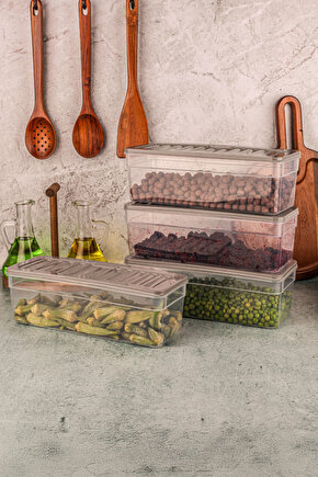 4lü Buzdolabı Düzenleyici Organizer Mikrodalga Ve Difrize Uygun Saklama Kabı Antrasit Set