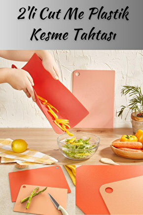 Cut Me Plastik 2li Kesme Tahtası 27-34 Cm Kırmızı