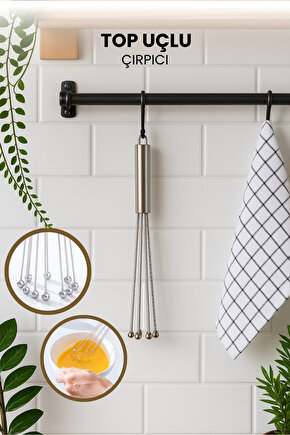 Paslanmaz Çelik Top Uçlu Çırpıcı - Sos Karıştırıcı - Kek Yumurta Çırpıcı - Krom Saplı