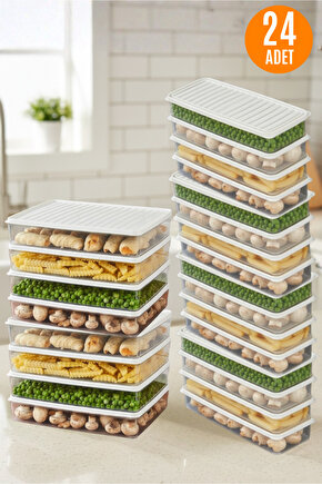 24lü Şeffaf Saklama Kabı Buzdolabı Dondurucu Difrize Uygun Düzenleyici Set 8x2400 ml - 16x1200 ml