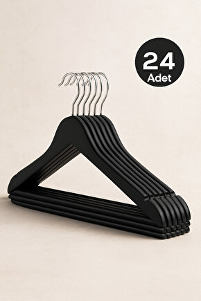 24 Adet - Ahşap Görünümlü Plastik A Kalite Elbise Askısı Tshirt Pantolon Askı