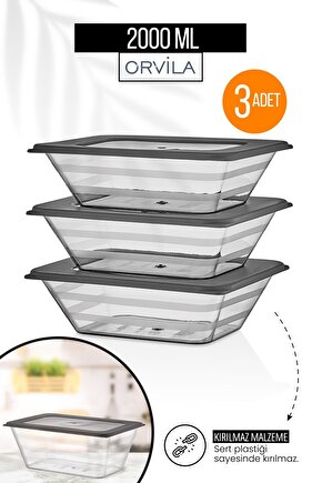 3lü Set Büyük Boy Prizma Dikdörtgen Saklama Kabı Mikrodalga Ve Difriz Uyumlu 2 Lt.