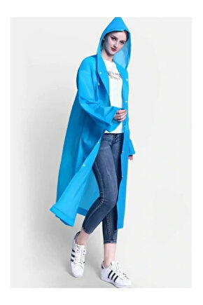 Eva Su Geçirmez Kaliteli Uzun Yağmurluk Unisex - Kadın Erkek Kapüşonlu Çıtçıtlı Standart Beden