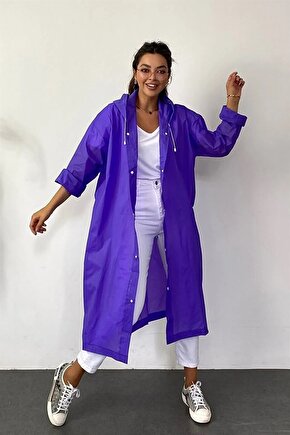 Eva Su Geçirmez Kaliteli Uzun Yağmurluk Unisex - Kadın Erkek Kapüşonlu Çıtçıtlı Standart Beden