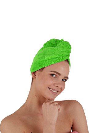 Mikrofiber Düğmeli Yeşil Renk Saç Havlusu