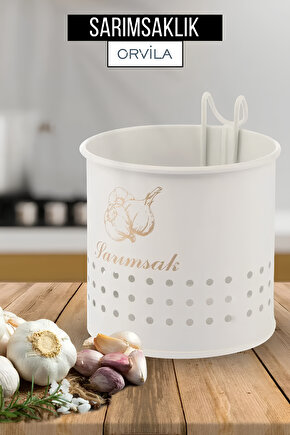 Metal Lüx Asılabilir Beyaz Sarımsaklık Kovası | Çeyizlik