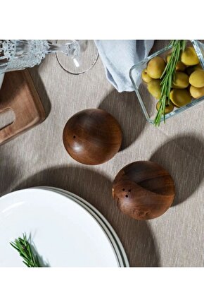 Modern Lüks Akasya Ağaç Top Tuzluk- Biberlik 2li Set