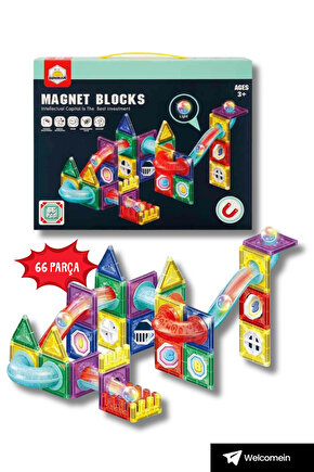Manyetik Geometrik Işıklı Bloklu 66 Parça Şekil Yapım Seti 3+ Çocuk Eğitici Zeka Bina Oyuncağı Blok