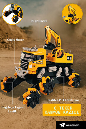Uzaktan Kumandalı Full Fonksiyon Şarjlı 2.4ghz 6 Teker Kamyon Kepçe Kazıcı 3 Yaş