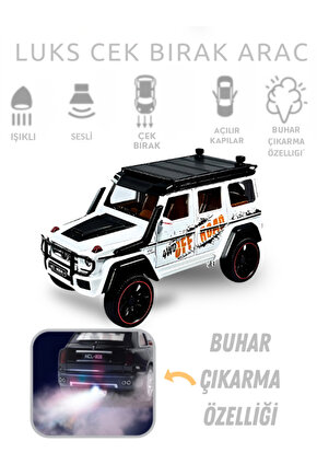 Çek-Bırak Lüks G Kasa Buhar Çıkaran Sesli Işıklı Kapıları ve Bagajı Açılabilen Oyuncak Araç Die-Cast