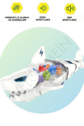 Oyuncak Işıklı Müzikli Ve Hareketli Robot Köpek Balığı Mekanik Aksamı Şeffaf