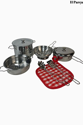 Oyuncak 11 Parça Metal Emaye Tencere Ve Tava Seti Paslanmaz Tava