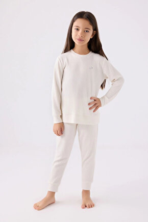 Kız Çocuk Beyaz Uzun Kol Pijama Takım
