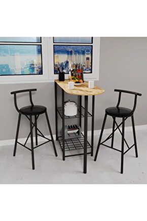 Mutfak Bar Masa Sandalye Takımı Katlanır Döşemeli Bar Sandalye 2 Kişilik Çam 1313