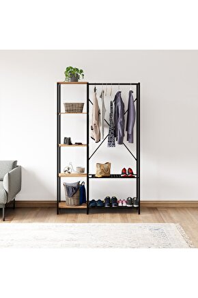 Çok Amaçlı Metal Ayaklı Raflı Dolap Ayakkabılık Portatif Portmanto Gardırop Çam 1370