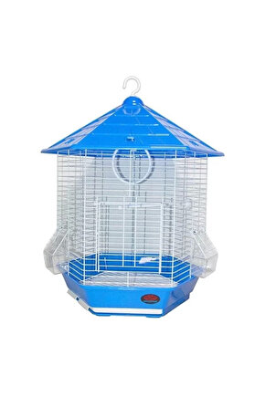 Altıgen Kuş Kafesi Mavi 44.6x39x53.5 Cm