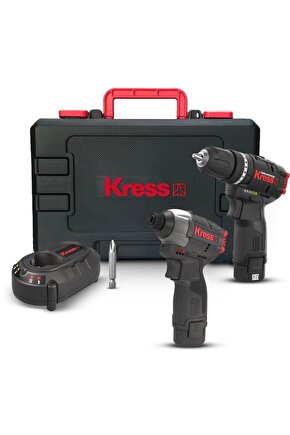 KUG02 12Volt2.0Ah. Li-ion Çift Akülü Kömürsüz Profesyonel Darbeli Matkap+Darbeli Tornavida Ko