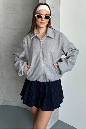 Kadın Oversize Bomber Ceket – Yumuşak Kaşe Dokulu, Mevsimlik, Casual Polar Mont