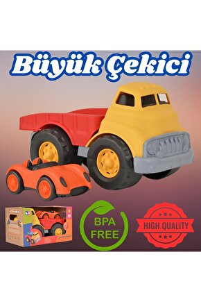 Lüx Sarı Büyük Çekici Kamyon - Plastik Çekici - Kırılmaz Oyuncak - Kırılmaz Çekici - Çekici Oyuncakl