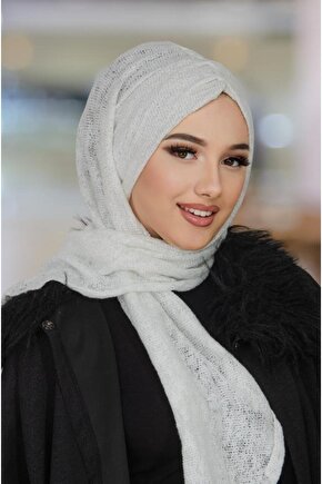 Beyaz Triko Kelebek Model Büzgülü Bone Şal