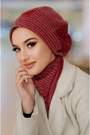 Bordo Desen Tesettür Bere ve Etol Takım