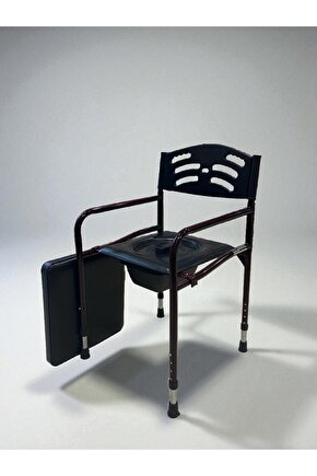 Hasta Yaşlı Tuvaleti Sandalyesi Seyyar Katlanabilir Klozetli Lazımlık Oturak Yükseltilebilir Bordo