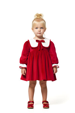 Kız Bebek Elbise Kız Çocuk Elbise Kadife Doğum Günü Parti Düğün Özel Gün Uzun Kol Astarlı Kurdela