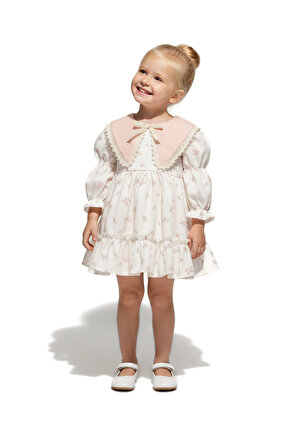 Kız Bebek Elbise Kız Çocuk Elbise Yakalı Doğum Günü Parti Düğün Özel Gün Uzun Kol Astarlı Elbise