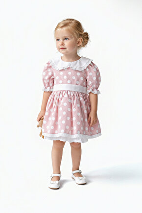 Kız Bebek Kız Çocuk Doğum Günü Parti Düğün Elbise Yarım Kol Astarlı Puanlı Fiyonklu Elbise