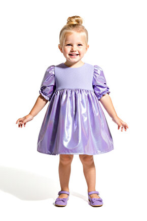 Kız Bebek Kız Çocuk Doğum Günü Parti Düğün Elbise Yarım Kol Astarlı Parlak Elbise