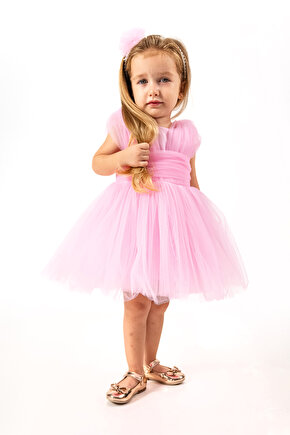 Kız Bebek Kız Çocuk Doğum Günü Parti Düğün Elbise Kolsuz Taçlı Fırfırlı Tüllü Tütülü Tütü Astarlı