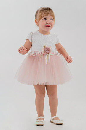 Kız Bebek Kız Çocuk Doğum Günü Parti Düğün Elbise Kısa Kol Dantel Çiçek Tüllü Tütülü Tütü Astarlı