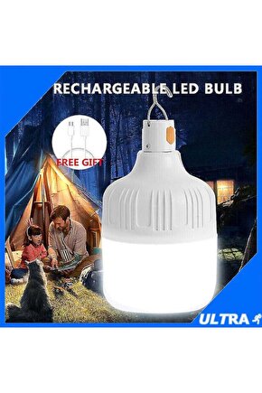 USB Şarjlı, 30 Watt, 3 Işık Modlu Beyaz Işık, Taşınabilir Kamp, Piknik, Bekçi, Balıkçı, Çadır Ampulü