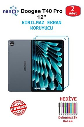 Doogee T40 PRO 12  Tablet İçin Tam Uyumlu Ekran Koruyucu Cam Nano HD Esnek Kırılmaz 2 ADET