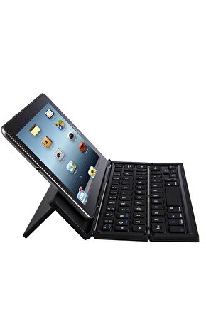 Bluetooth Klavye Kablosuz Mini Şarjlı Telefon Tablet İçin Klavye Kendinden Standlı Katlanır Taşınır