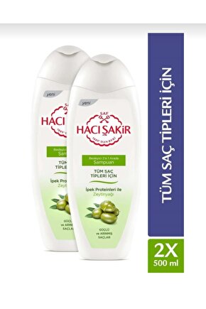 Haci şakir tüm saç tipleri icin zeytinyağlı besleyici 2 si bir arada şampuan 500 ml x 2 ADET