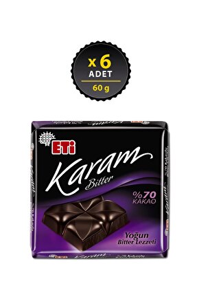 Karam %70 Kakaolu Bitter Çikolata 60 g x 6 Adet