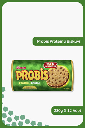 PROBİS Proteinli Bisküvi - Kakaolu ve Muzlu Kremalı - 280 gram - 12 Adet