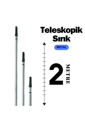Teleskopik Uzatmalı 2 M - Metal Sırık - Fırça  Ayarlanabilir Uzatmalı Sap - 2 Metre - METAL