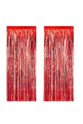 2 Adet Kapı Perdesi Kapı Banner Fon Süsü Metalize Kırmızı