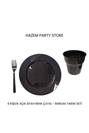 PLASTİK ÇATAL - BARDAK - TABAK SETİ SERT PLASTİK MİKA 75 ADET SİYAH RENK